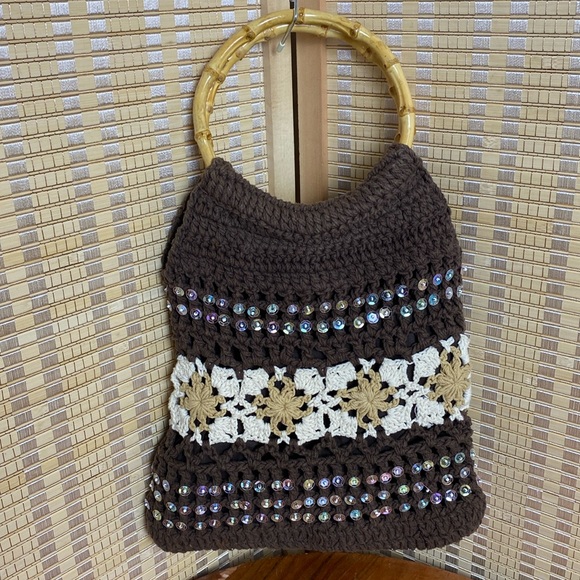🔶LiLu Boho  Macrame Crochet Purse Bamboo Handles - Picture 2 of 5
